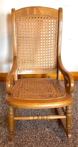 lot 117 image: Charming Childrens Caned Seat Rocking Chair