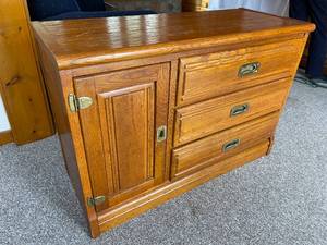 lot 172 image: Three Drawer Dresser with Door Storage