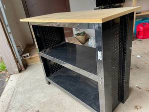 lot 173 image: Metal Work Bench with Wooden Top