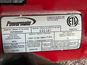 lot 177 image: Powermate Air Compressor Model VSP0000201