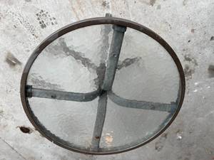 lot 181 image: Round Metal Glass Top Patio Side Table