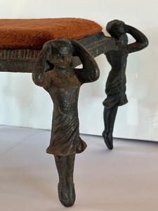 lot 10 image: Antique Art Deco Foot Stool with Metal Figurals