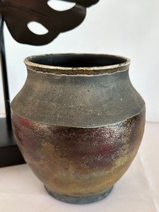 lot 31A image: Decorative Metal Leaf Figure and Ceramic Pottery Vase