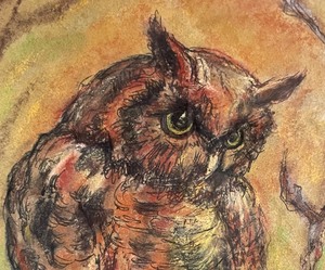 lot 110A image: Original Framed Owl Art by Bara