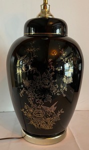 lot 198 image: Lovely Black Ceramic Lamp with Golden Accents