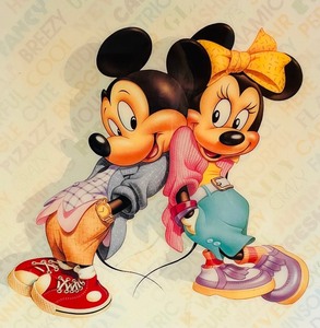 lot 203 image: Vintage Wood Back Mickey and Minnie Mouse Wall Decor