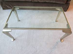 Metal base glass top coffee table t...