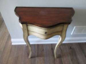 All wood curved front table, 26 at...