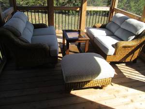 Wicker patio set with cushions and ...