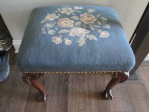 Antique foot stool with fabric top...