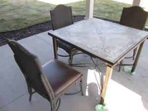 Metal frame patio table with inlaid...