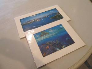 Framed city and ocean scenes...