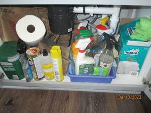 Cupboard filled with kitchen cleani...