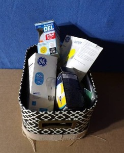 lot 41 image: Basket Full of Various Light Bulbs and Miscellaneous Items