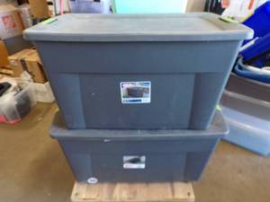 lot 102 image: 2 Sterilite 35 Gallon Storage Totes with Lids