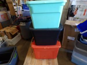 lot 103 image: 3 Sterilite 35 Gallon Storage Totes with Lids