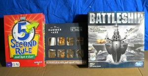 lot 32 image: 3 Games - Hasbro Battleship  5 Second Rule  Hammer  Axe