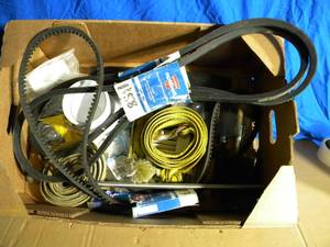lot 125 image: Lot of Transmission Belts, Straps and Gardening Tools