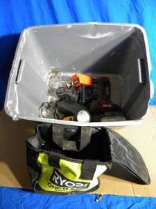 lot 148 image: Ryobi Tool Bag and Tote of Cordless Power Tools and Chargers