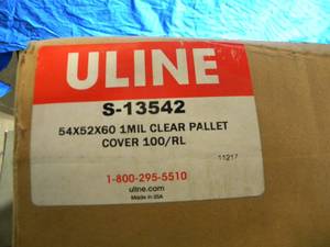 lot 169 image: Uline 54 X 52 X 60 1 Mil Clear Pallet Cover 100RL