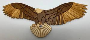 lot 46 image: 36 Elmer Heppner Hand Carved Wooden Harley Davidson Eagle