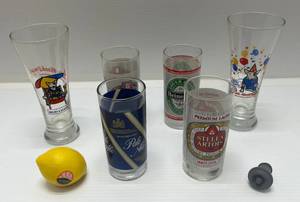 lot 139 image: Group Of Misc Vintage Beer Advertisement Glasses Including Bud Light Spuds Mackenzie And More