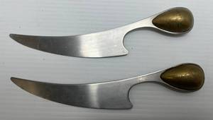 lot 215 image: Pair Of Vintage Dansk Brass And Stainless Steel Cheese Knives 9 12 Overall