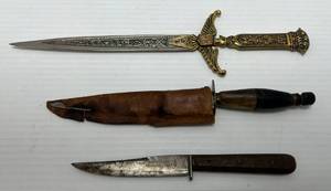 lot 219 image: Three Vintage Items 2 Vintage Knives And 1  Ornate Vintage  Letter Opener