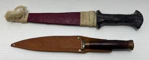 lot 220 image: Two Vintage Knives 1 Skin Wraped Handle And Sheath