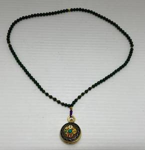 lot 223 image: Tibet Buddhism Holy Blessed Gilt Copper Dorje Locket Prayer Box Pendant With Jade Beads
