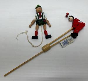 lot 239 image: 1950s CE Famo Jumping Jack Made In Austria Pull String Toy And Schilling Stick Slider Toy