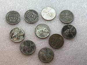 Lot of 10 Steel Pennies from 1940�s