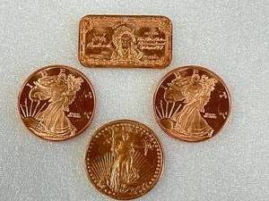 Lot of 4 Copper Rounds & Bar