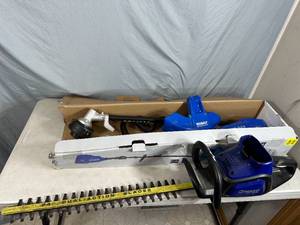 lot 196 image: Kobalt Cordless Hedge Trimmer and String Trimmer with 2 Batteries and Charger