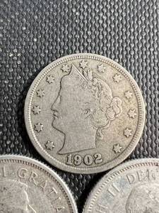 3 COINS 1902 US LIBERTY NICKEL FINE & 2 SILVER CANADA QUARTERS