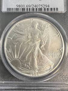 1986 AMERICAN SILVER EAGLE MS69 PCGS FIRST YEAR OF SERIES