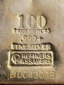 100 TROY OZ .999 FINE SILVER BRICK REPUBLIC METALS RMC