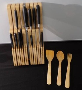 Knife Set with Wooden Holder and Cooking Utensils