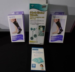 2 CompreFLEX Transition Inelastic Wraps - Calf  5 Inch Walker Wheels  Box of Face Masks