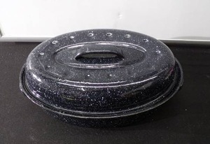 Vintage Black and White Speckled Enamelware with Lid