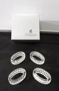 4 Elegant Cut Crystal  Glass Oval Napkin Rings