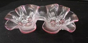 Mikasa Rosela 2 Part Pink Frosted Glass Relish Dish