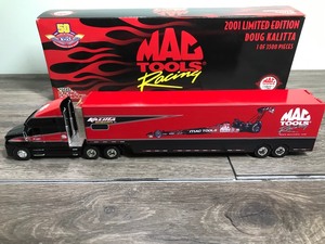 lot 345 image: 2001 NHRA Racing Champions  MAC Tools Racing Doug Kalitta 164 scale die cast transporter & Top fuel dragster