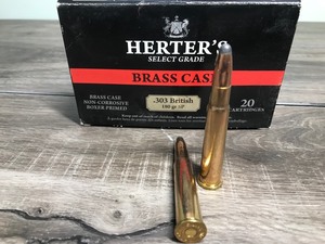 lot 364 image: Herters Select Grade Brass Case .303 British 180 grain SP rounds