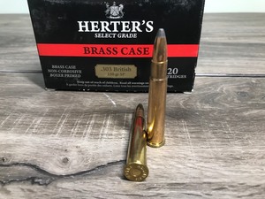 lot 365 image: Herters Select Grade Brass Case .303 British 150 grain SP rounds
