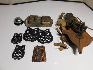 lot 76 image: Vintage seeder, trivits, cigarette set, bell