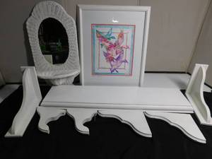 lot 87 image: Shelf and brackets, picture, and morror