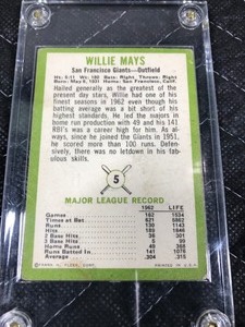 lot 426 image: 1963 Fleer Willie Mays San Francisco Giants Baseball Card #5