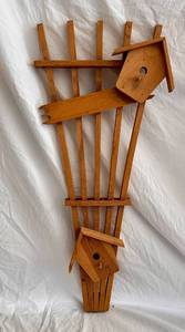 lot 47 image: Sweet Wooden Planter Trellis with Birdhouse Accents  lot of 3