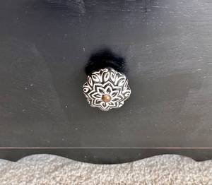 lot 70 image: Upcycled 3 Drawer Nightstand with Black and White Knob